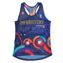 CAMISETA DE RUNNING #MARATON 2.0 RUN MUJER - KAMUABU Color AZUL 90grs TIRANTES