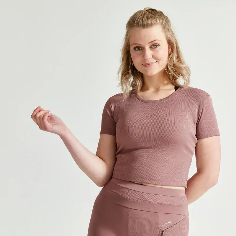 Camiseta Fitness Crop Top Manga Corta Mujer Domyos Marrón 1 Camiseta Fitness Crop Top Manga Corta Mujer Domyos Marrón