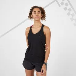 Camiseta Sin Mangas Running Kiprun Care Mujer Negro Rosa Transpirable