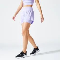 Domyos Pantalón Corto Fitness Violeta 2 En 1 Antirroces Muslos